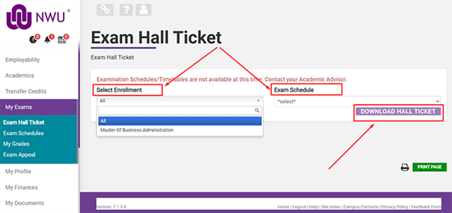 Information about the NWU Hall Ticket for exams