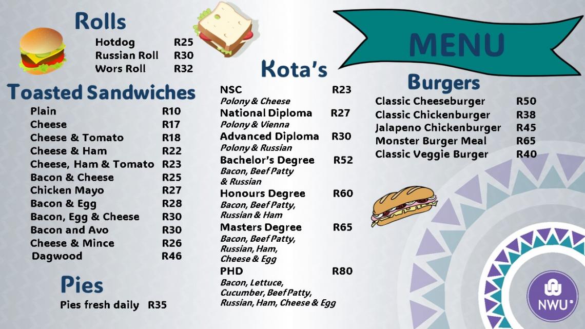 NWU Mahikeng Cafeteria Menu Meal of the Day