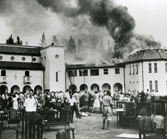 Main building burning