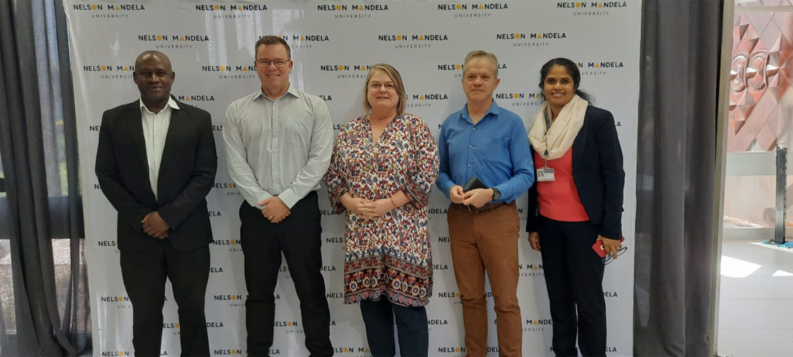 From Left to right:  Sam Bosire (CIO NMU), Greg Sawyer Council of Australian University Directors of Information Technology (Caudit), Val Thereon (General Manager: HEITSA), Boeta Pretorius (NWU Chief Director IT & Managing Director: Heitsa), Indu Pramod (Director: NMU ICT Operations and Customer services), met to discuss relationship and collaboration between Caudit and HEITSA.